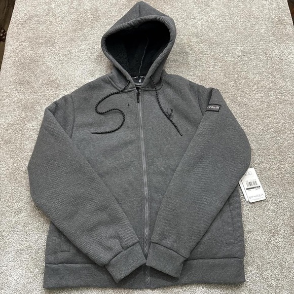 NWT Spyder Thermo/Wind Hoodie Large Charcoal Grey Performance Jacket - Picture 1 of 7